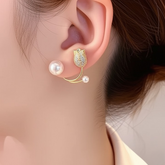 Beautiful Pearl Zircon Korean Flower Earrings for Women – Golden