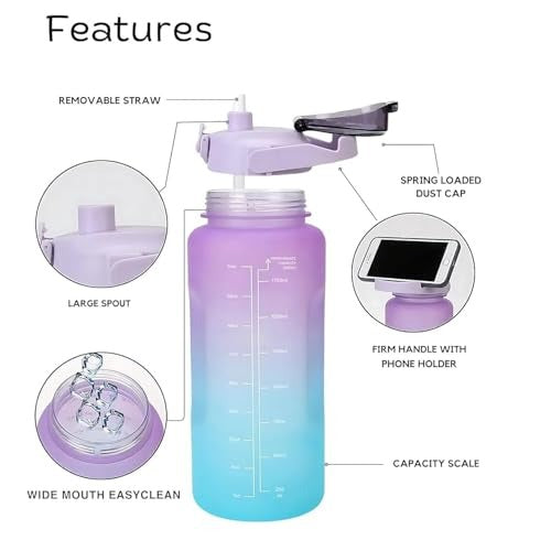 3 Piece Motivational Water Bottle Set BPA Free Plastic Gradient Colors For Students Fitness And Daily Use | Random Color